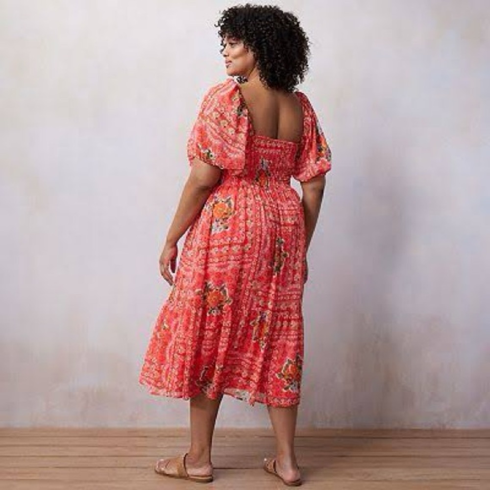 Lauren Conrad Square Neck Pleated Bodice Midi Dress - Floral - Picture 4 of 8